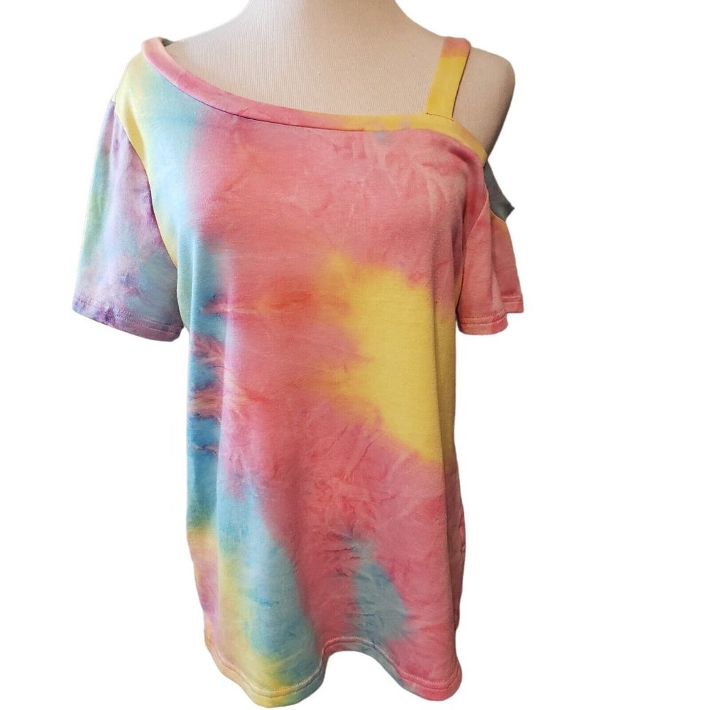 Andree by Unit womens tie dye one shoulder‎ tee shirt size M